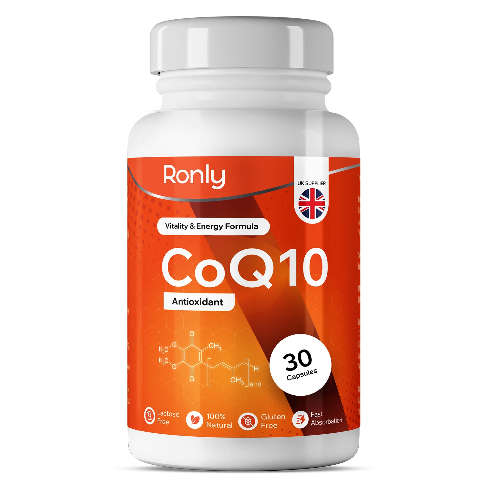 Ronly CoQ10 Supplement 100mg - 30 Capsules | Co Enzyme Q10 (Ubiquinone)