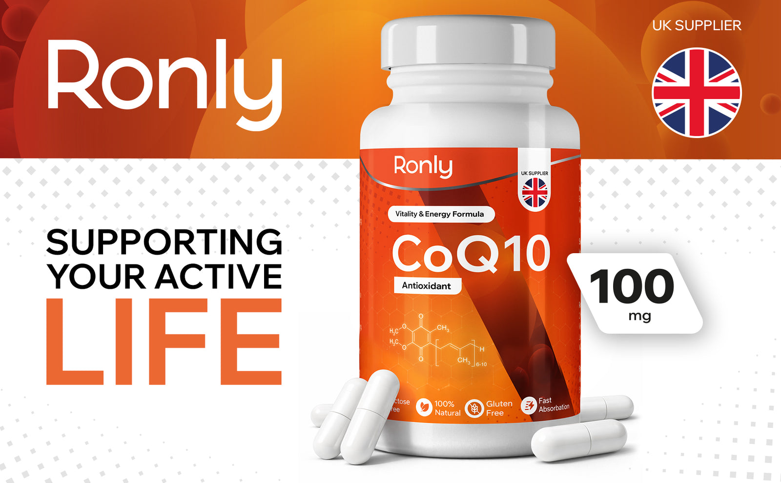 Ronly CoQ10 Supplement 100mg - 30 Capsules | Co Enzyme Q10 (Ubiquinone)