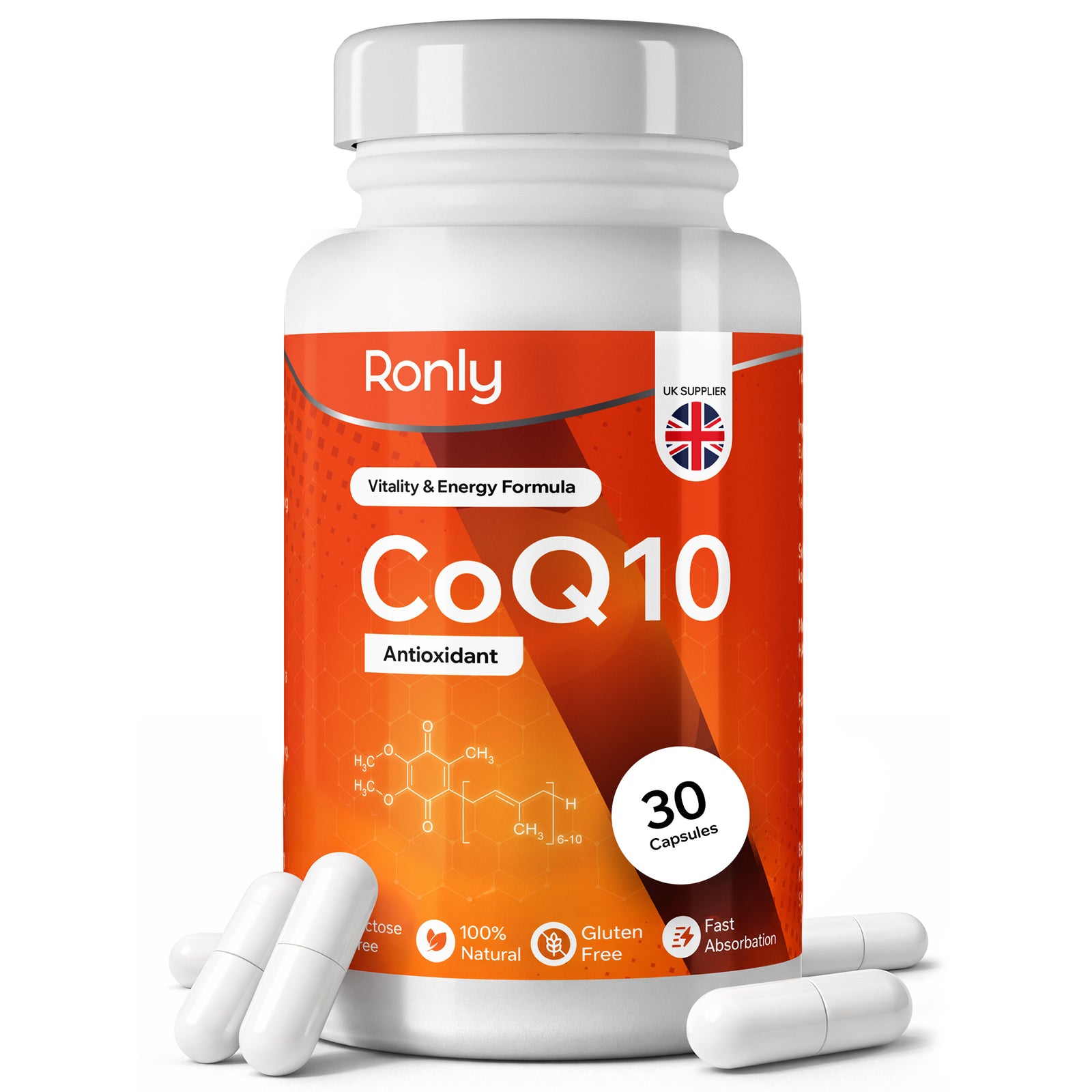 Ronly CoQ10 Supplement 100mg - 30 Capsules | Co Enzyme Q10 (Ubiquinone)