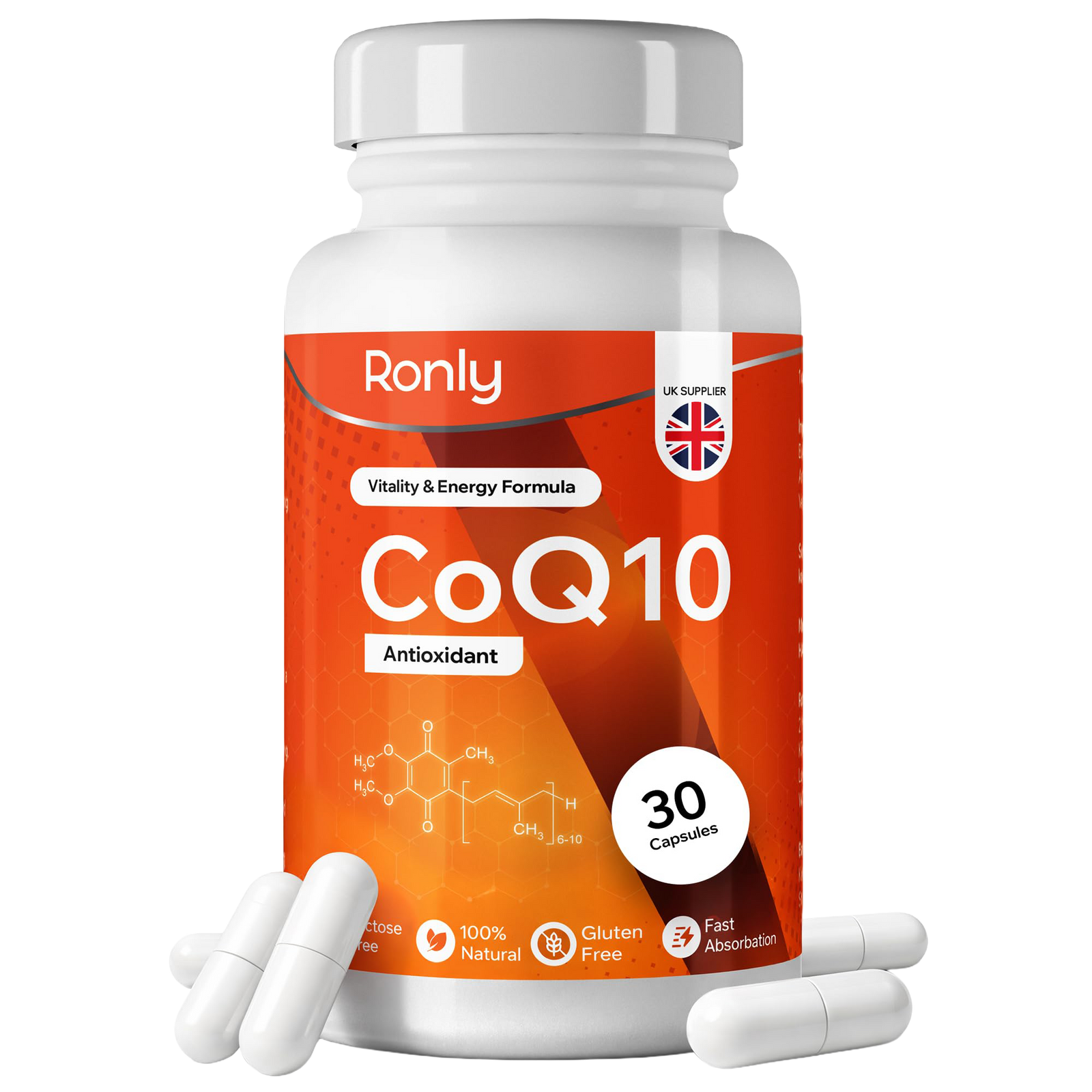 Ronly CoQ10 Supplement 100mg - 30 Capsules | Co Enzyme Q10 (Ubiquinone)