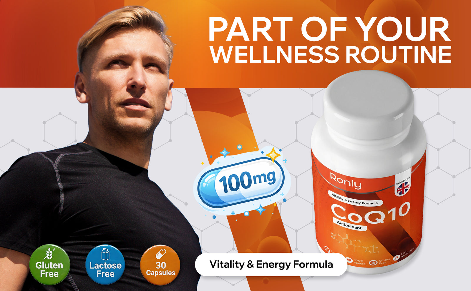 Ronly CoQ10 Supplement 100mg - 30 Capsules | Co Enzyme Q10 (Ubiquinone)