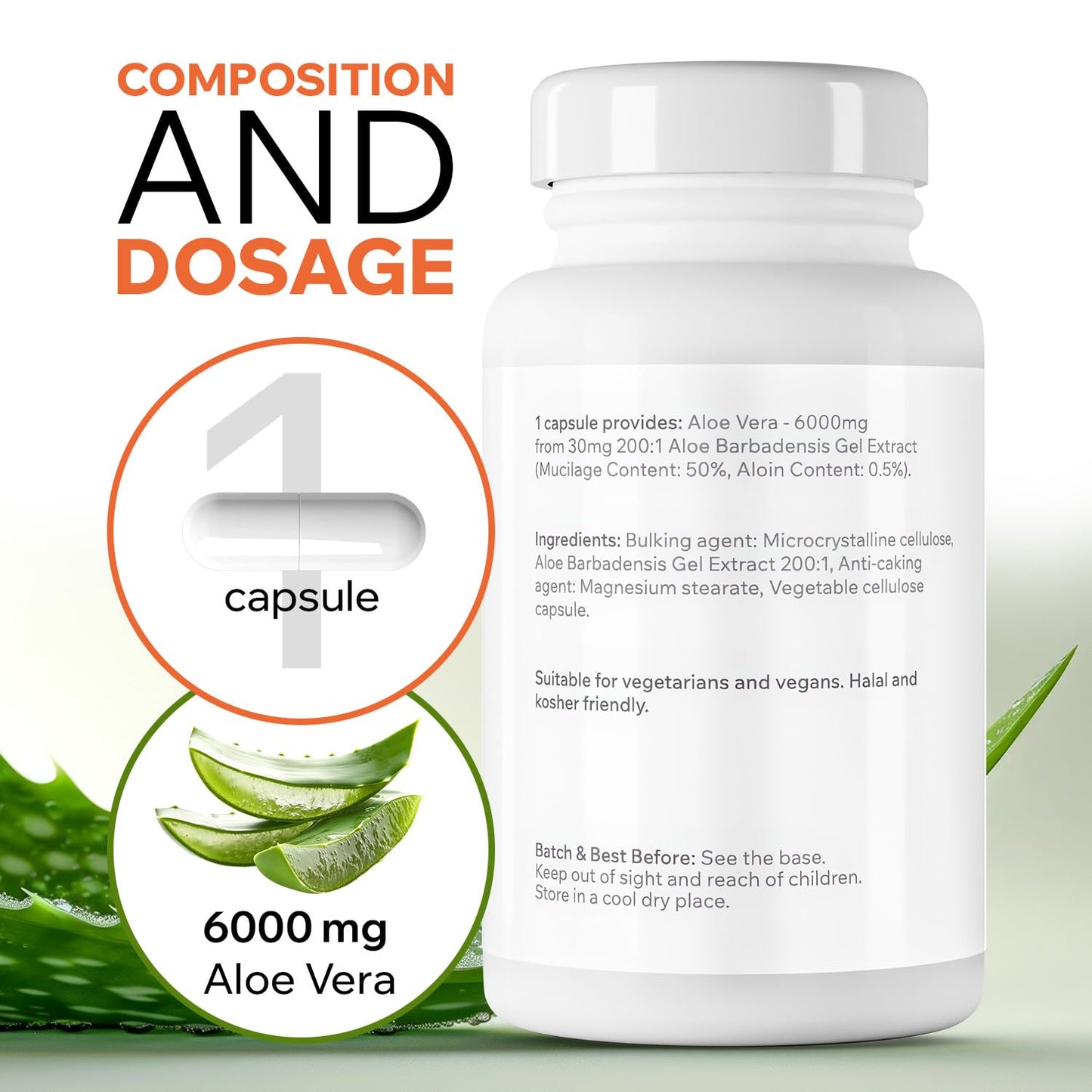 Aloe Vera 6000mg per Serving (200:1 Extract) – 30 Vegan Capsules – Supports Digestive Health, Colon Cleanse & Skin Hydration – Halal, Kosher, Plant-Based