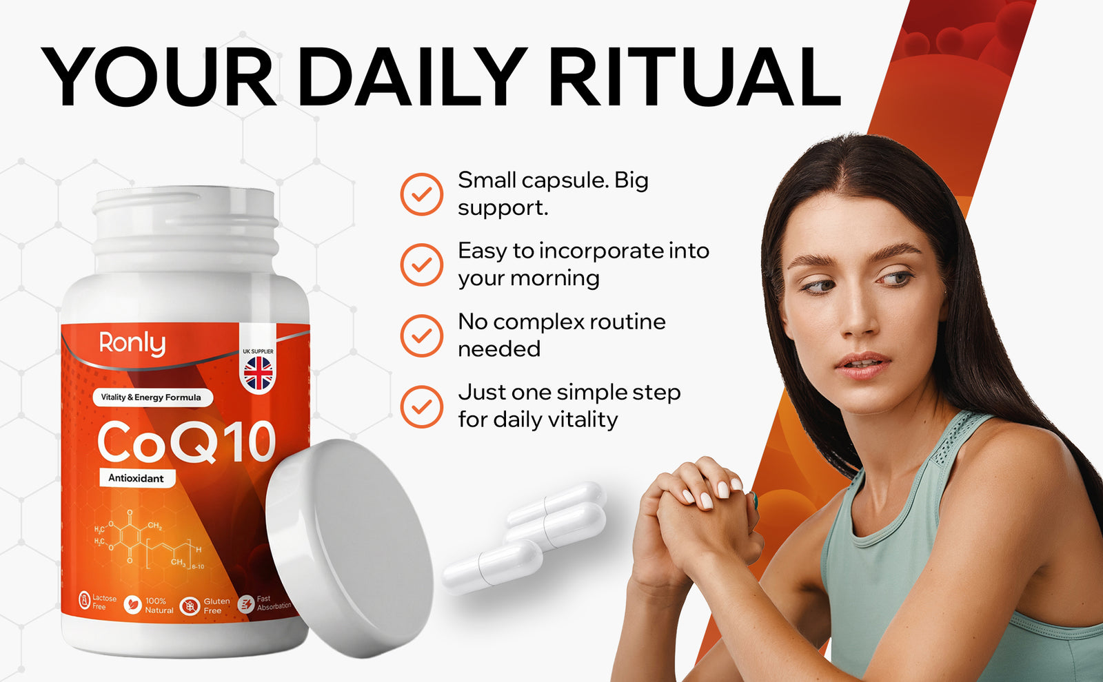 Ronly CoQ10 Supplement 100mg - 30 Capsules | Co Enzyme Q10 (Ubiquinone)