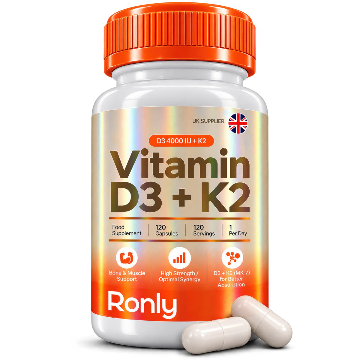 Ronly Vitamin D3 4000 IU + K2 MK-7 – 120 Capsules