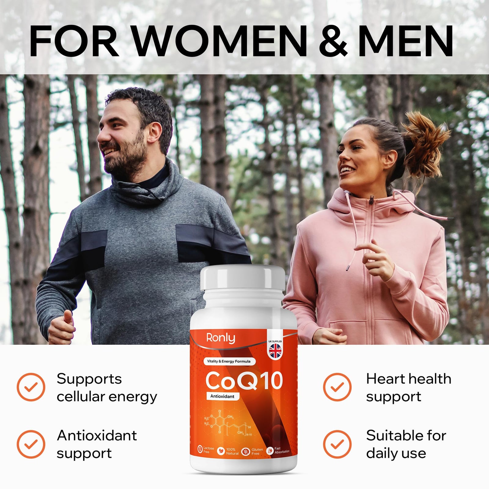 Ronly CoQ10 Supplement 100mg - 30 Capsules | Co Enzyme Q10 (Ubiquinone)